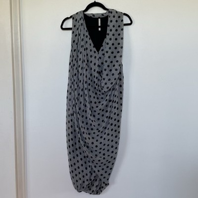 Willow 100% Silk Polka Dot Draped Dress Grey Black Size AU 12