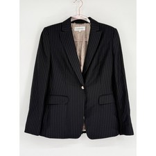 Calvin Klein Womens Pinstripe Single Button Blazer Black White Sz 4