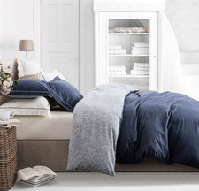Duvet Cover Queen Size, 600 Thread Count Cotton Navy  Grey Printed