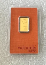Valcambi Mint 5 gram gold bar in New Assay card of 999.9 fine gold 5g bar