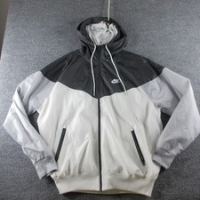 Nike Jacket Mens L Black Gray White Nylon Hooded Full Zip Colorblock Windbreaker