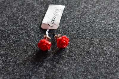 Rosen Ohrstecker 925er Echt Silber rot Rose Blume Ohrringe Ohrschmuck - Bild 1 von 4