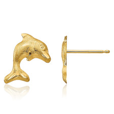 14K Solid Yellow Gold Dolphin Stud Earrings