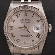 Rolex Datejust 16234 Fluted Bezel Watch 36mm Silver Roman Dial