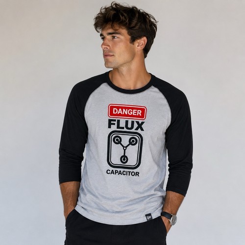 New Era Men’s Back to the Future Flux Capacitor Raglan 3/4 Tee Gray/Black L