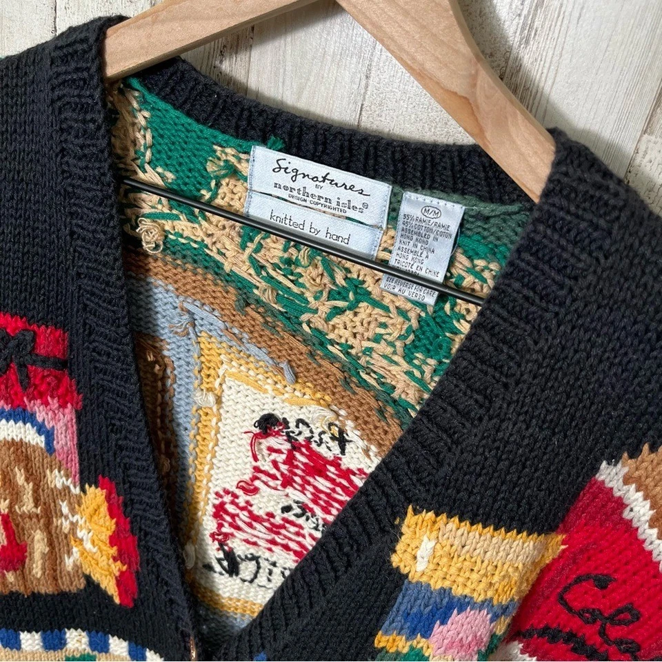 De Colección Años 90 Islas del Norte Abuela Tienda de Comestibles 3D Tejido a Mano Grueso Para Hombres M Foto 3 de 4