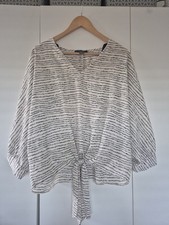 Primark White Black Printed Blouse Tie Front Top Floaty 3/4 Sleeve UK 16