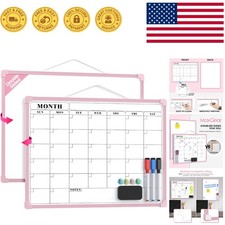 Portable 16"x12" Double-Sided Dry Erase Board with Pink Frame for Home or Office