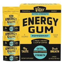 3 Pack Viter Energy Gum Peppermint Vitamin B3 B6 B9 B12 Caffeinated Total 90 Pcs