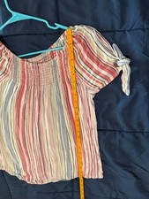 Blusa Top Westport Estilo Campesino Mujer Naranja-Colorido Rayas MED