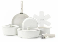 SENSARTE Nonstick Cookware Set with Detachable Handle 14pcs White Opened Box