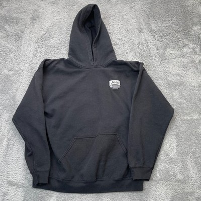 Jeep Hoodie Mens Large Black Car Logo Cotton Fleece Kangaroo Pockets Pullover