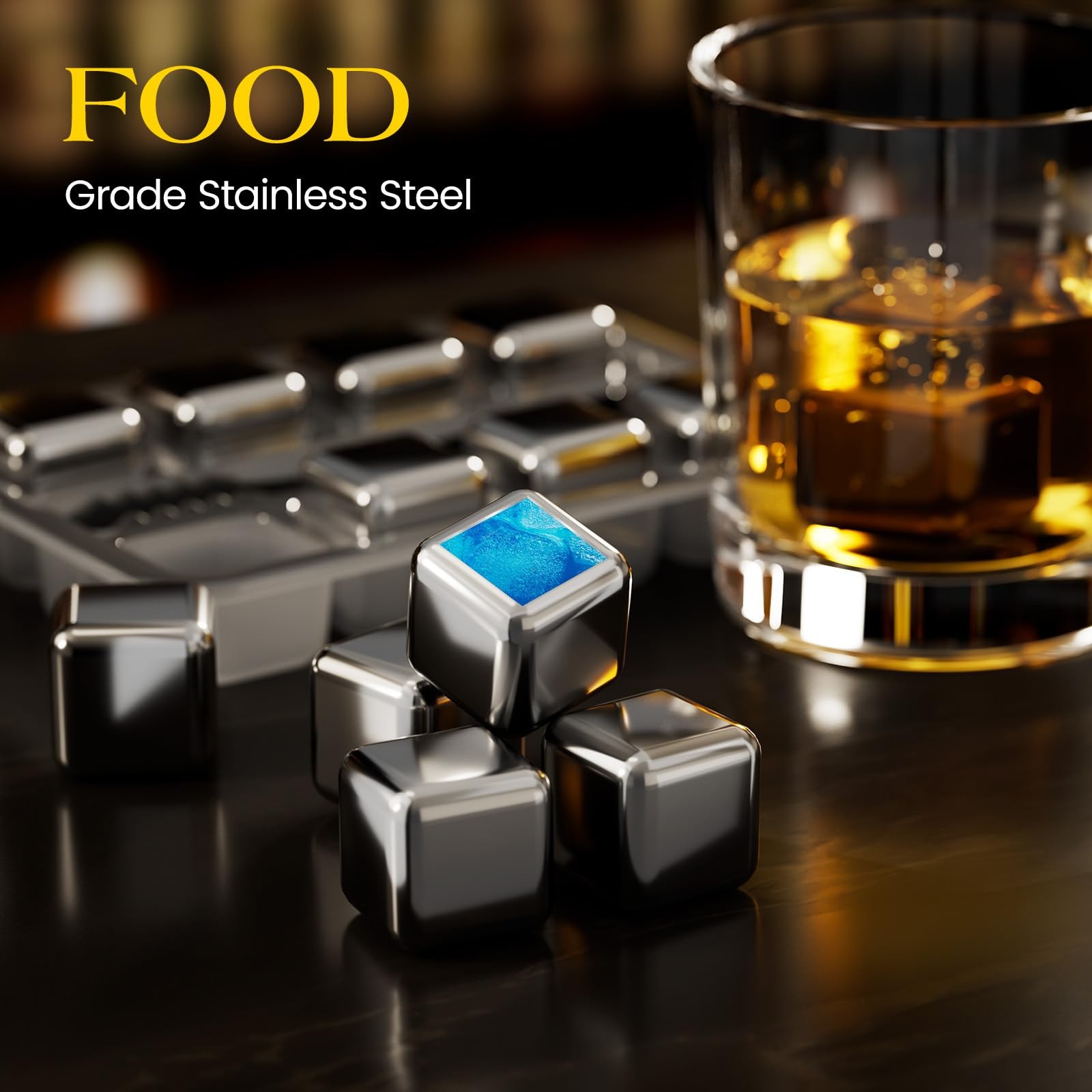 Fathers Day Whiskey Stones, 8 Packs Stainless Steel Whiskey Chilling Rocks, R...