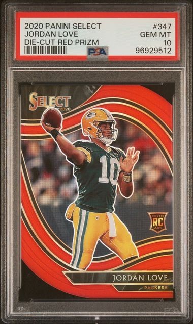 JORDAN LOVE 2020 PANINI SELECT FIELD LEVEL DIE CUT RED PRIZM RC #347 PSA 10 GEM
