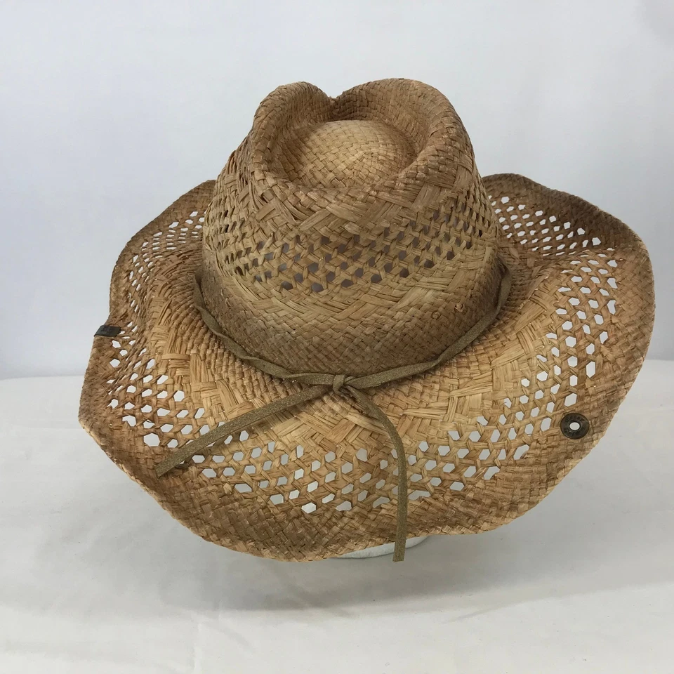 Sombrero de Vaquero Peter Grimm Paja Acento Pluma Envejecido Estilo Occidental Foto 4 de 4