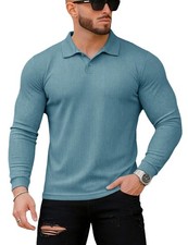 Men's Slim Fit Muscle Polo Shirts Long Short Sleeve Stretch Quick Dry Tee Cas...