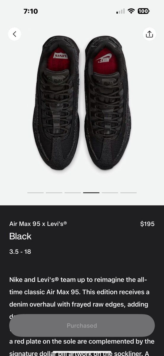 Levi's X Air Max 95 Black Anthracite Size 13 *Confirmed Order SNKRS App* — product photo 5 of 6
