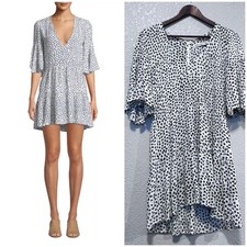 Faithfull The Brand Fresa Floral Print Crepe Mini Dress White Size XS V Neck