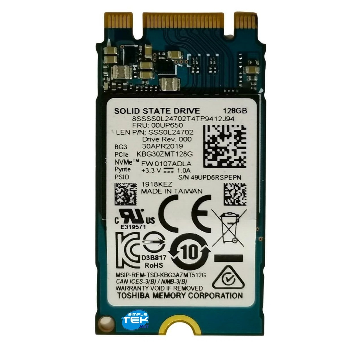 Toshiba Bg3 Ssd M.2 2242 128Gb Pcie Nvme Kbg30zmt128g 00Up650