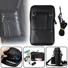 Black Men Genuine Leather Phone Pouch Belt Bag Shoulder Crossbody Waist Pack UK
