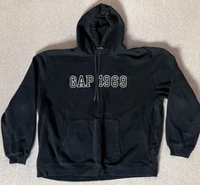 GAP Hoodie Sweatshirt Mens 2XL Black 1969 Logo Pullover Fleece Kangaroo Pocket