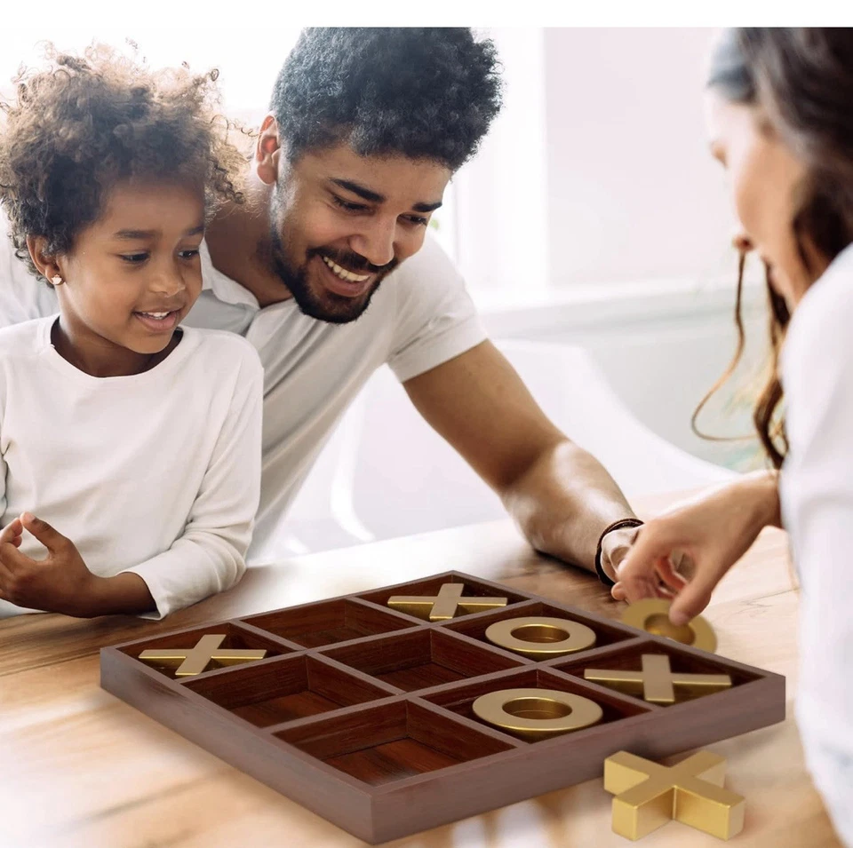 NEW! Oversized 14” Jumbo Wood Gold Tic-Tac-Toe Set Game Board Decor Party Gift - Image 4 of 4