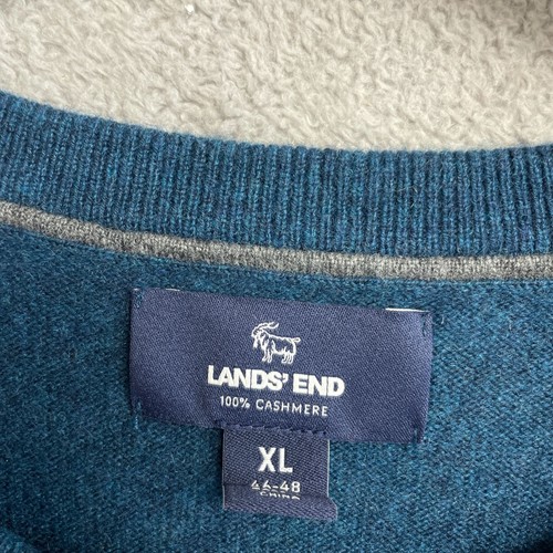 NEW Lands' End Men's XL Crew Neck Sweater 100% Cashmere Teal Blue - Picture 5 of 8