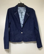 FDJ French Dressing Denim Blazer Women’s 8 Blue Rhinestone Collar