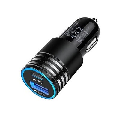 30W USB C Car Charger - PD 3.0 & 2.4A Dual Port Fast Charging Car Adapter 12V