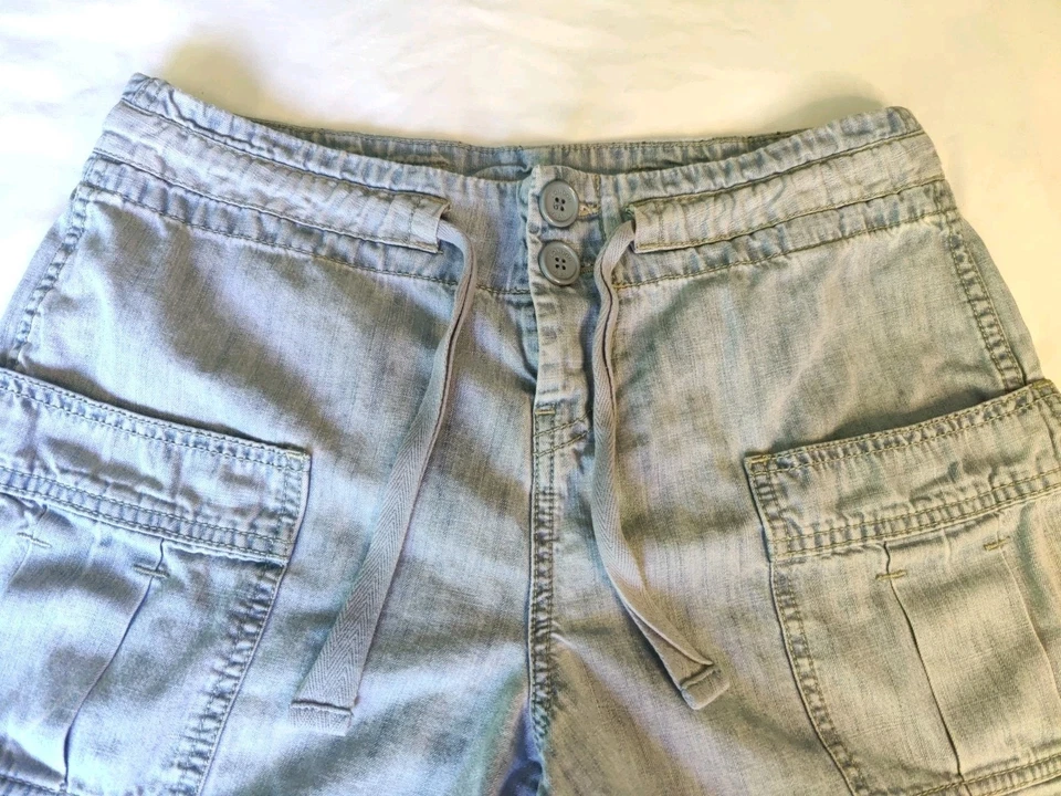Pantalones Cortos De Colección Años 90 Y2K London Jean Carga Denim Mujeres 10 Cordones Azul Lavado Claro Foto 4 de 4
