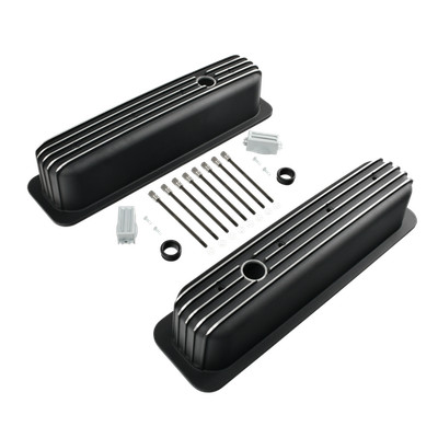 Black Aluminum Finned Tall Vortec Valve Cover for 1987-1997 SBC Chevy 283 350