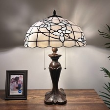 Tiffany Style Table Lamp White Stained Glass Flowers LED Bulbs Included H24"W16"