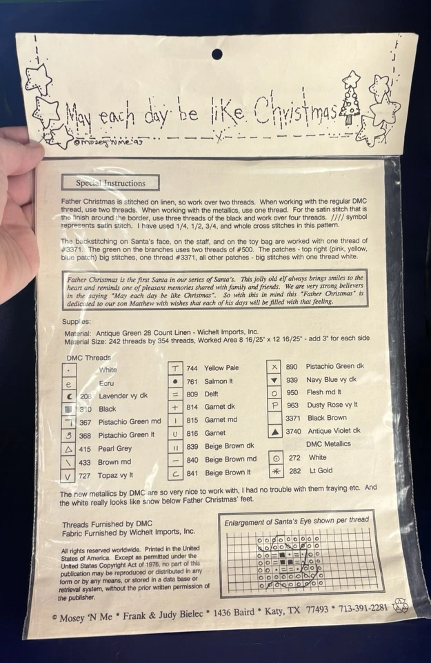 Father Christmas Cross Stitch Chart Mosey 'N Me 1993 OOP HTF NEW - Image 2 of 2