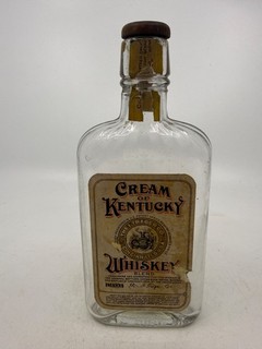CREAM OF KENTUCKY TRAGER CINCINNATI OH 1/2P PRE PRO FLASK WHISKEY ANTIQUE BOTTLE