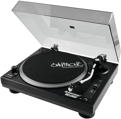 Schwarzer DJ-Plattenspieler BD-1320 von Omnitronic - Turntable mit Riemenantrieb