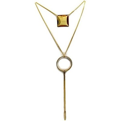 a.v.max NYC Gold Plated MOD Square Circle Rectangle 2 Layer Y Necklace NWOT
