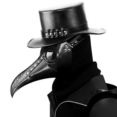 Black Leather Plague Doctor Mask Long Nose Bird Beak Plague Steampunk Halloween