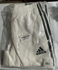 Adidas Men's Essentials 3 Stripes Fleece Tapered Cuff Pants White  Black