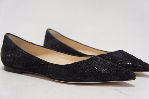 JIMMY CHOO ALINA SCARPE BASSE IN PIZZO NERO PUNTA 37/6,5 $595 - Foto 5 di 12