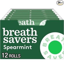 BREATH SAVERS Spearmint Sugar Free Breath Mints Rolls, 0.75 oz 24 Count 