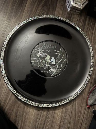 Vintage Asian Mother of Pearl Lacquer Jewelry Box, 14” Tray, & Small Box 3pc Set - Picture 3 of 16
