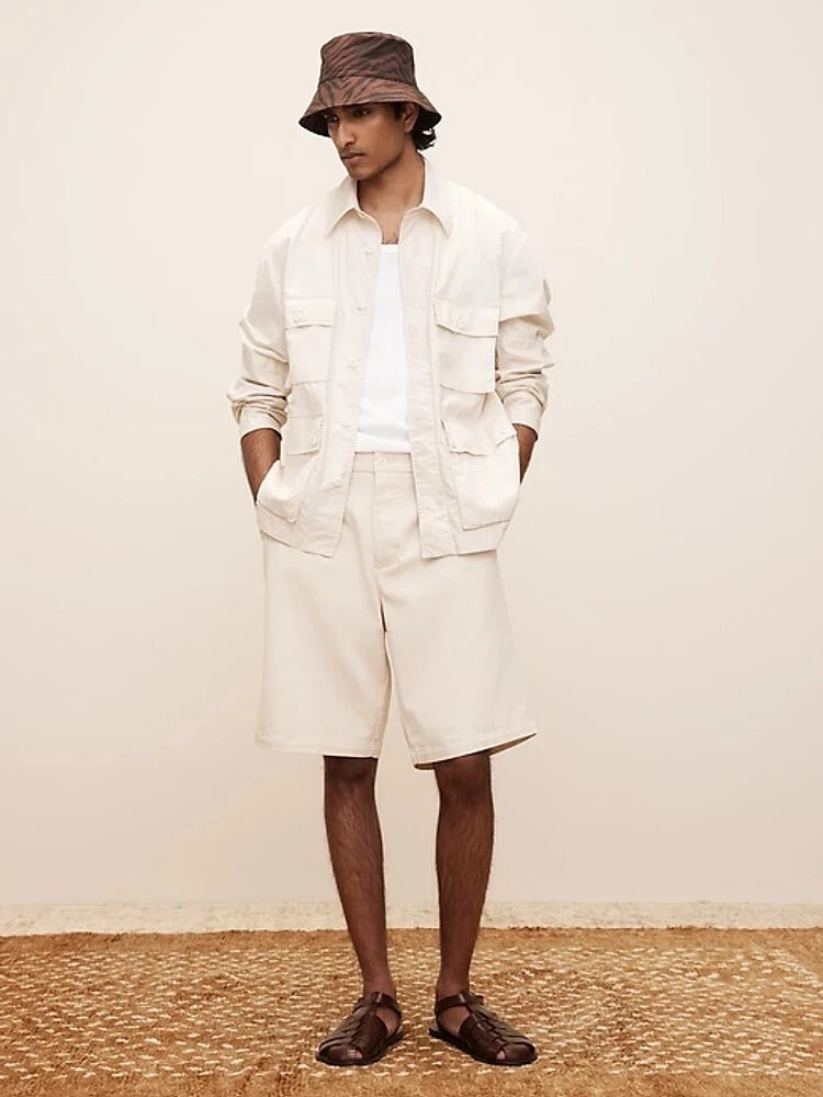 OFF WHITE NUOVO Banana Republic XLT The White Lotus Popeline Field Camicia Giacca XL Alto 782991