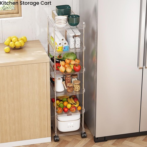 6-Tier Slim Rolling Storage Cart, Stackable Shelf Organizer for Kitchen Bathroom - Picture 4 of 7