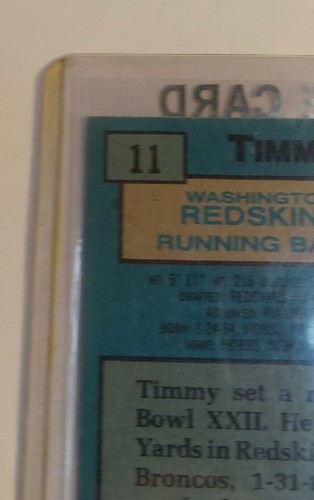 1988 Topps SUPER ROOKIE Timmy Smith Card # 11 Washington Redskins NFL - Picture 9 of 11