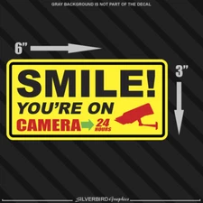 Smile you're on camera sticker warning security alarm window decal 2 pack