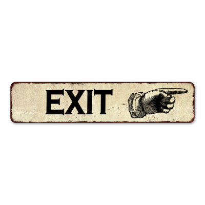 Exit Right Hand Pointer Distressed Metal Sign Chic Décor 4x18 104180005005
