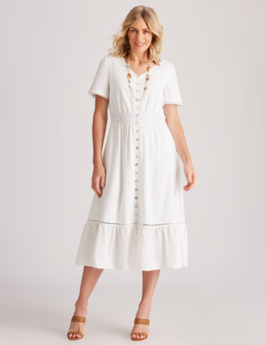 NONI B - Womens Dress -  Linen Lace Trim Maxi Dress - Picture 1 of 7