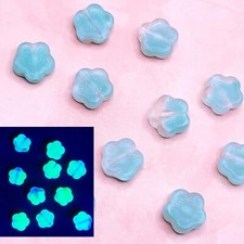 10mm Flower Uranium Glass Beads Mint Blue Czech Pressed Glass 10pcs