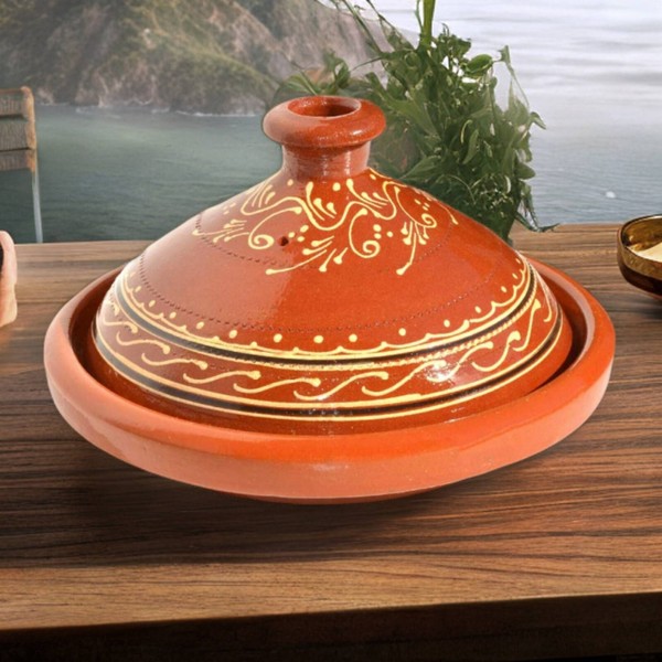 Marokkanische Tajine Glasierte Tontopf Lehm Schmortopf 3 Bis 5 Personen D 30-image