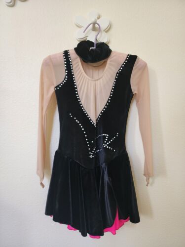 Girl's Ice Figure Skating Dress - Medium 14 - Black and Pink with Rhinestone - Picture 3 of 13